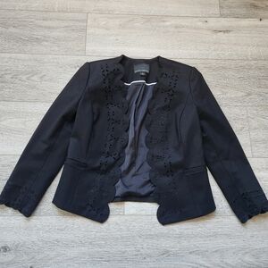 Banana Republic Black Laser Cut Scalloped Edge Open Front Blazer Jacket Womens 0